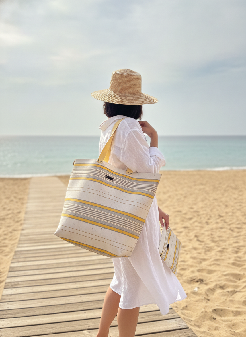 Pack de Playa Impermeable Vintage Rayas amarillas | Bolso + Neceser Impermeable (Copia) (Copia)