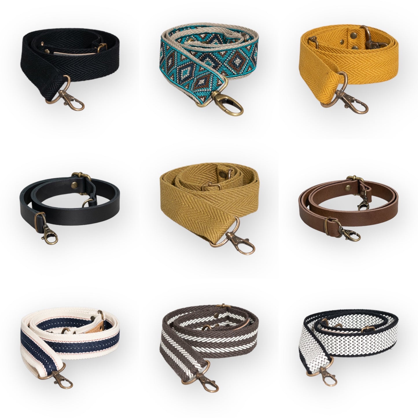 Combina tu bolso con diferentes correas hechas a mano para darle personalidad a tu riñonera o bolso. Las asas están realizadas de algodón reciclado o de piel vaquetilla y regulador y 2 mosquetones en Oro Viejo.