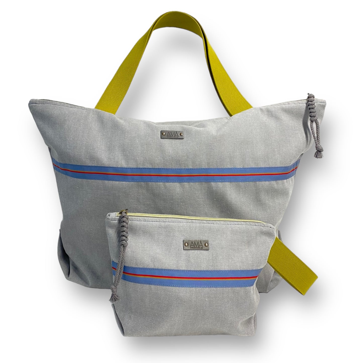 Pack Tote Bag + Bolsa de Higiene Laura - Cinza e Mostarda
